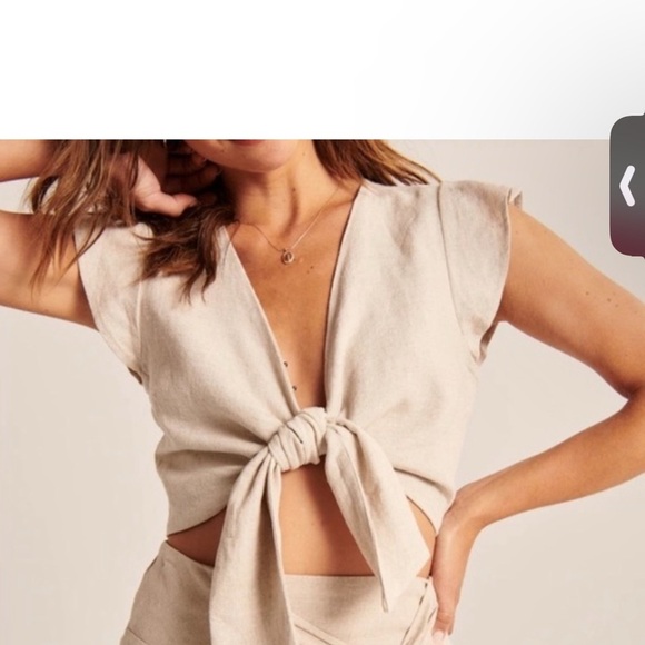 Abercrombie & Fitch Linen front tie ruffle sleeve Large NWT - Picture 5 of 5